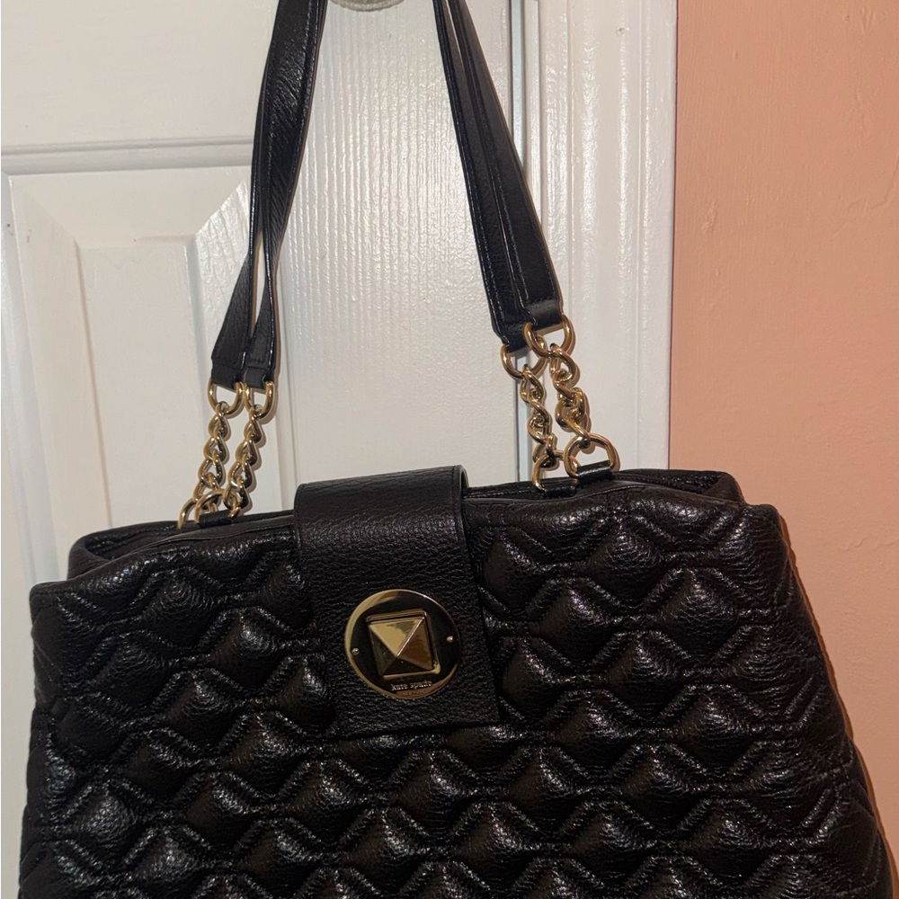 Kate Spade Black Quilted Shoulder Bag with Gold Chain